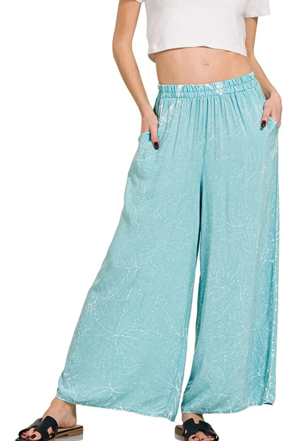 Zenana Woven Acid Crinkle Washed Cami & Pants 2 Piece Set Easy Apparels