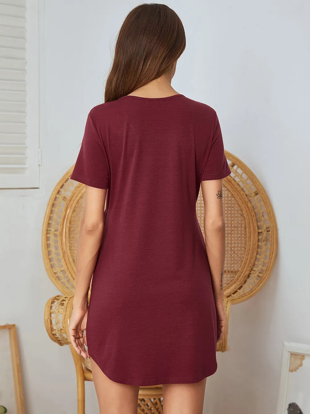 V-Neck Short Sleeve Lounge Dress Easy Apparels