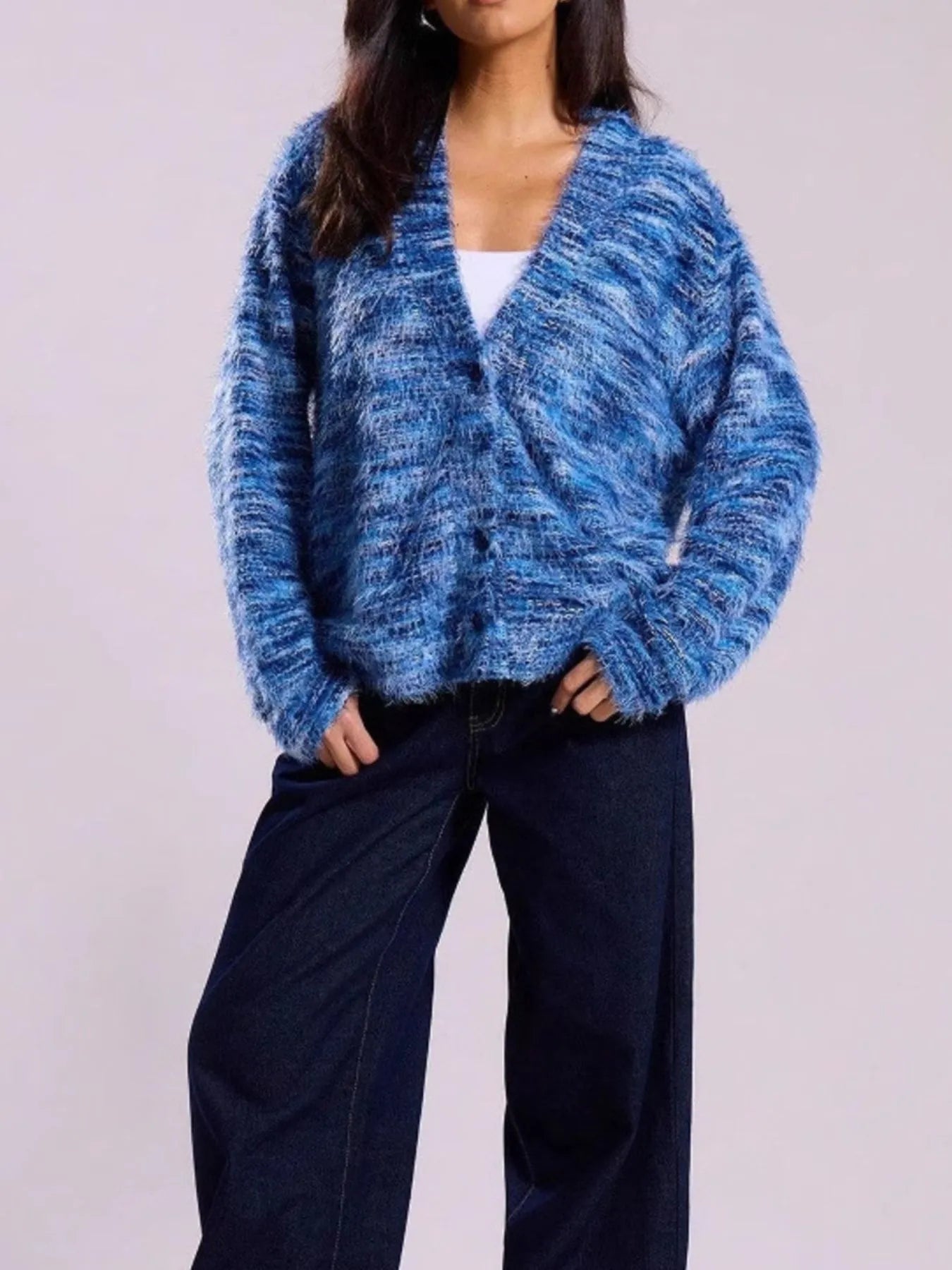 Fuzzy Button Down Chunky Cardigan Easy Apparels