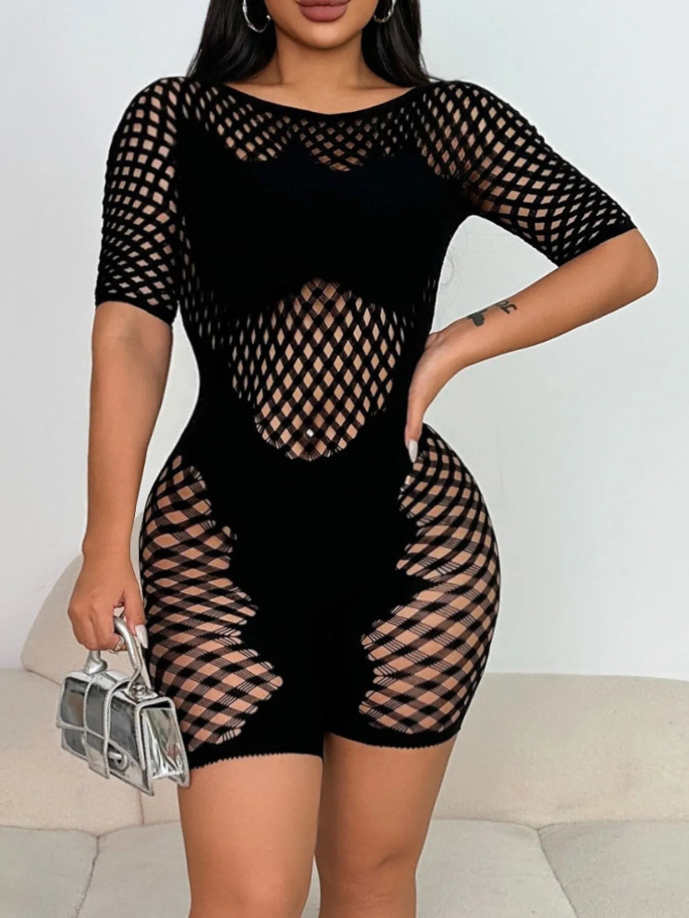 Fishnet Mesh Bodycon Romper Easy Apparels