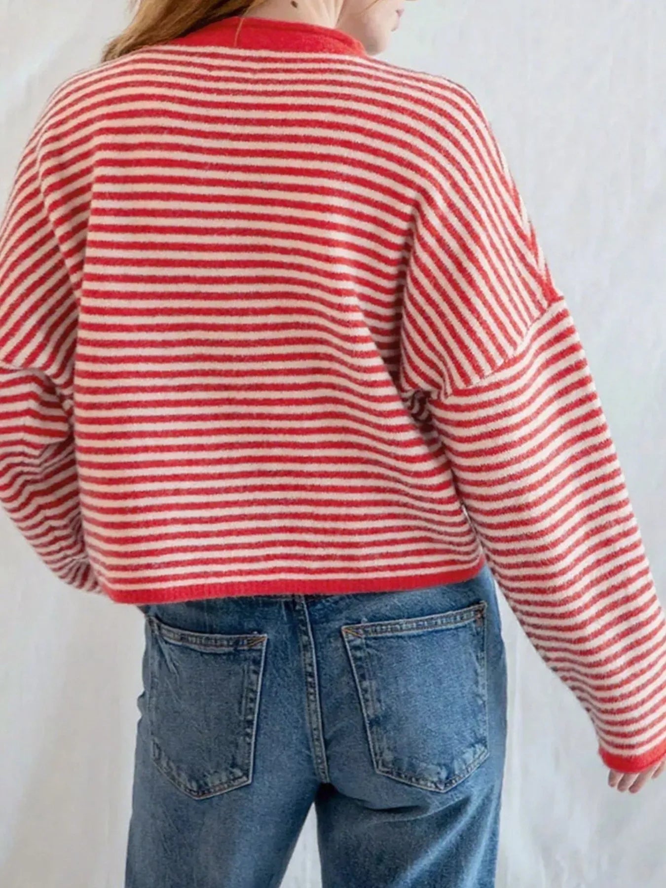 Striped Button Front Long Sleeve Cardigan Easy Apparels
