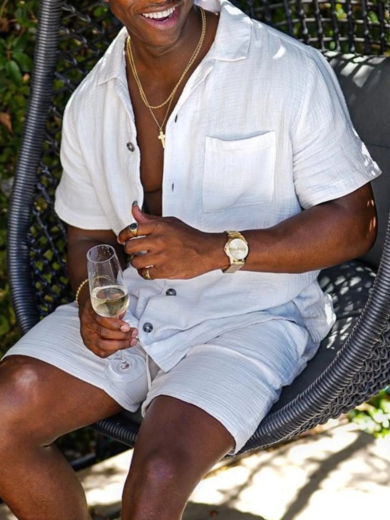 Men's Full Size Button Up Short Sleeve Shirt and Shorts Plus Size Easy Apparels