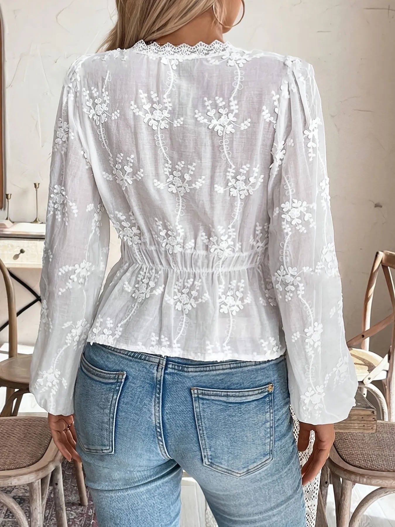Trendsi Lace Detail Button Up Shirt