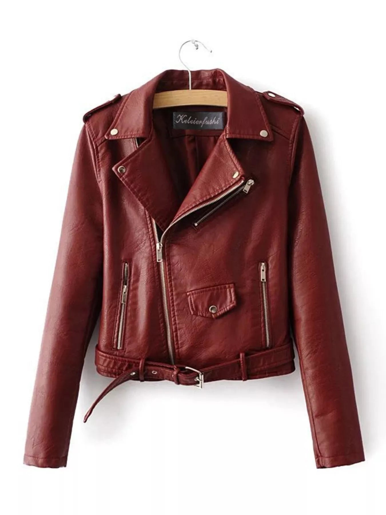 Full Size Zip Up Leather Motorcycle Biker Jacket Plus Size Easy Apparels