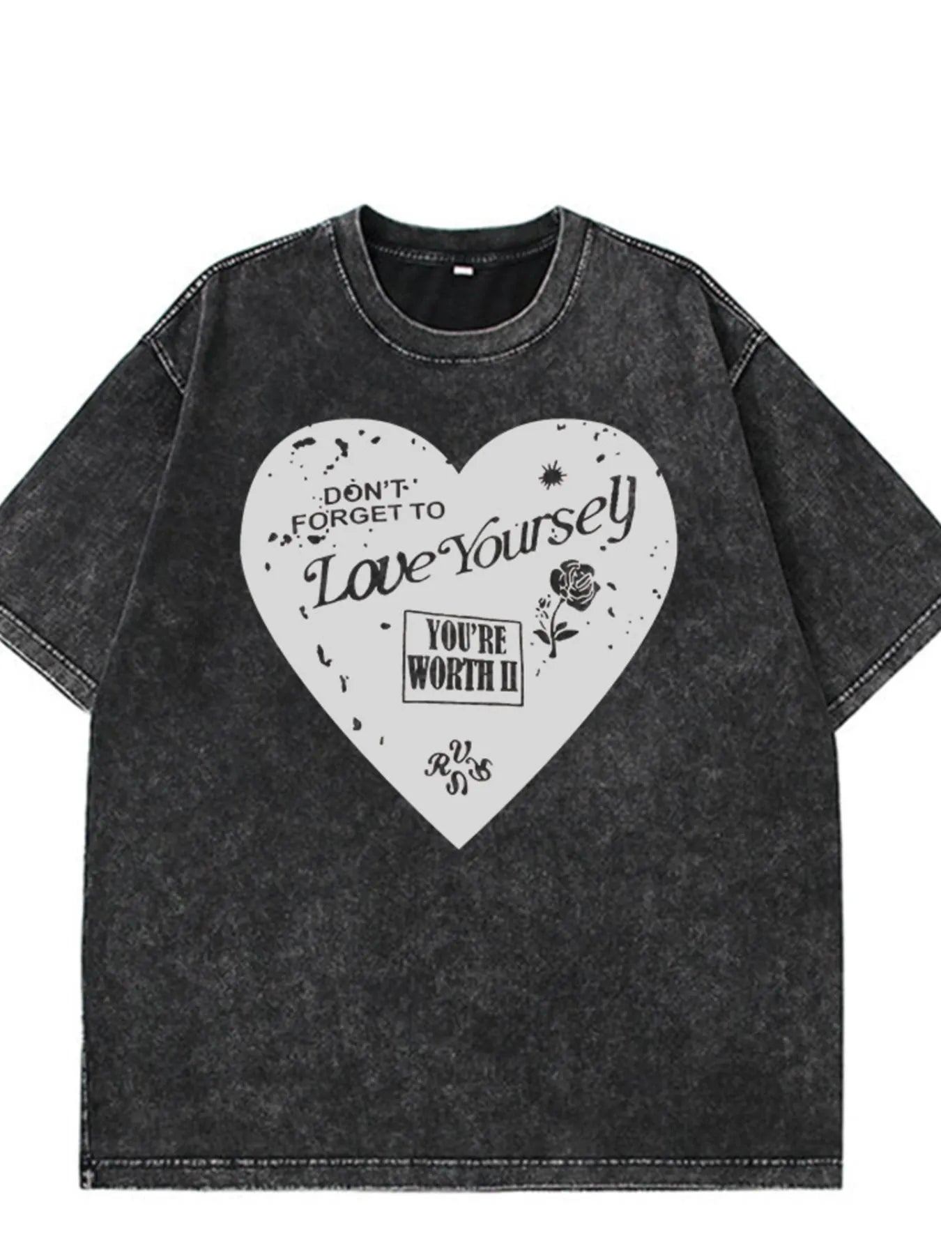 Trendsi Heart Round Neck Short Sleeve T-Shirt Black