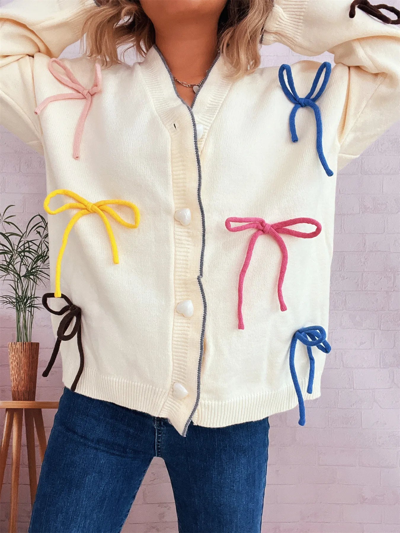 Bow Tie Button Up Cardigan Easy Apparels