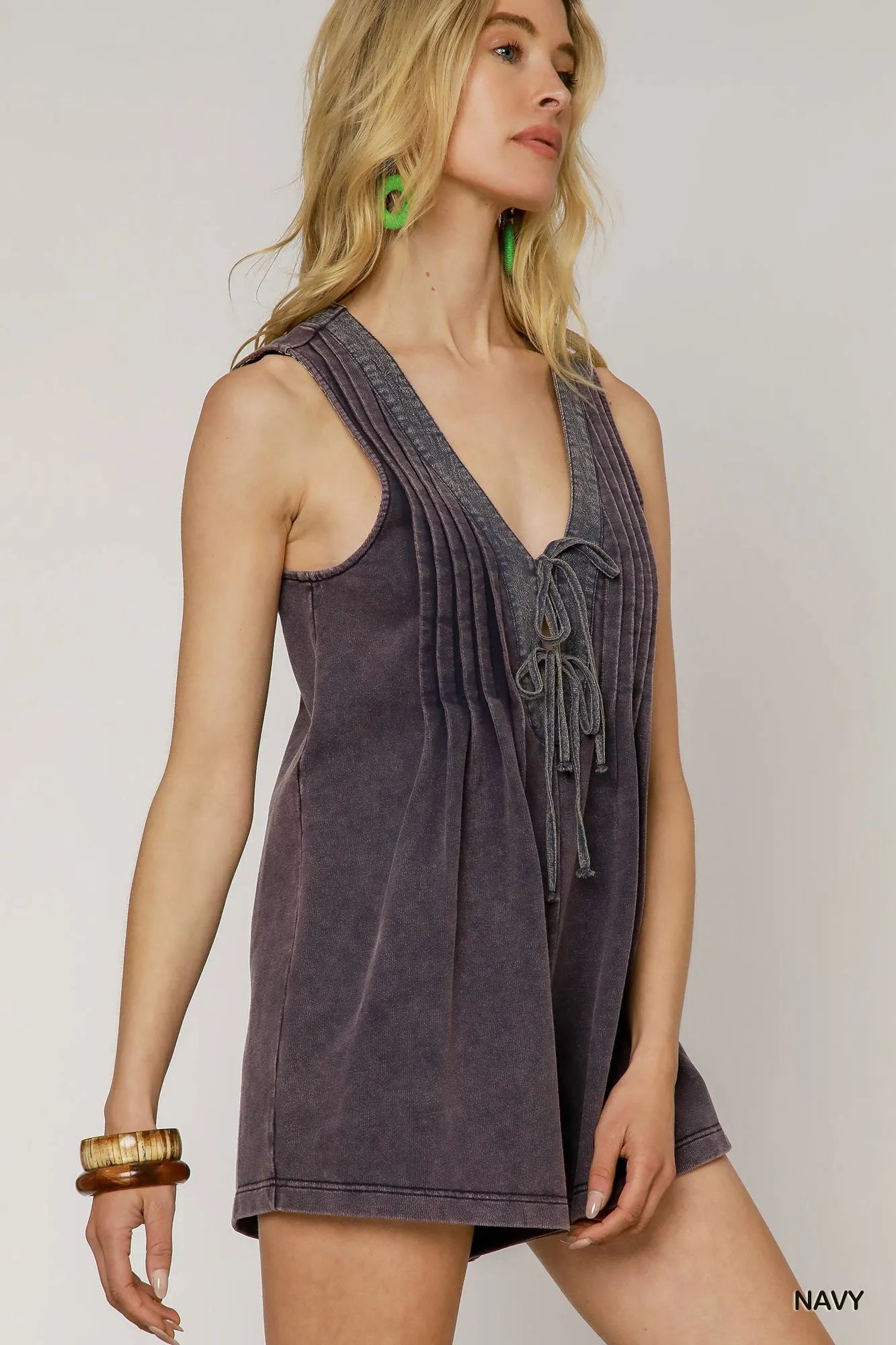 Umgee Tie Front Sleeveless Romper Easy Apparels