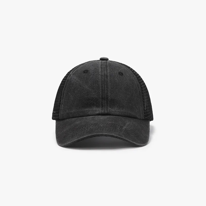 Breathable Mesh Adjustable Baseball Cap Black One Size Easy Apparels
