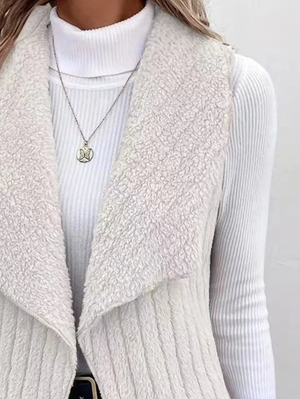 Open Front Fuzzy Vest Coat Easy Apparels