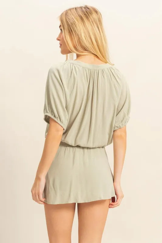 HYFVE Drawstring Hem Short Sleeve Top and Skort Set Easy Apparels