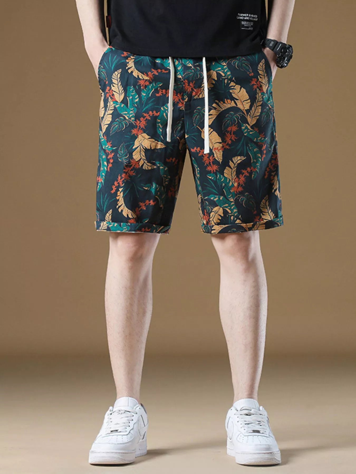 Men's Plus Size Drawstring Printed Loose Fit Shorts Deep Teal Easy Apparels