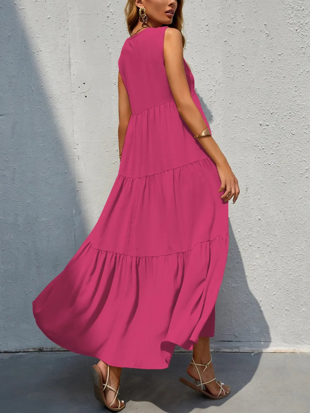 FAM-FAM Tiered V-Neck Sleeveless Dress Easy Apparels