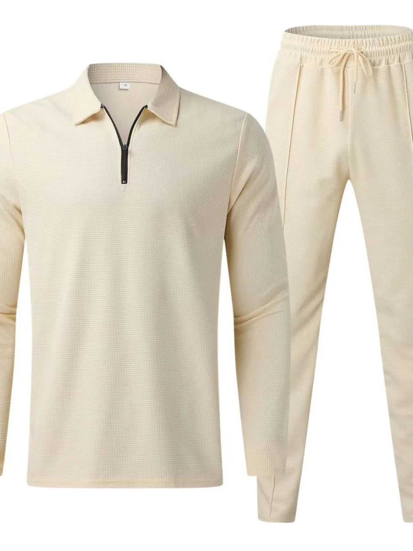 Men's Full Size Long Sleeve Top and Pants Set Plus Size Khaki Easy Apparels