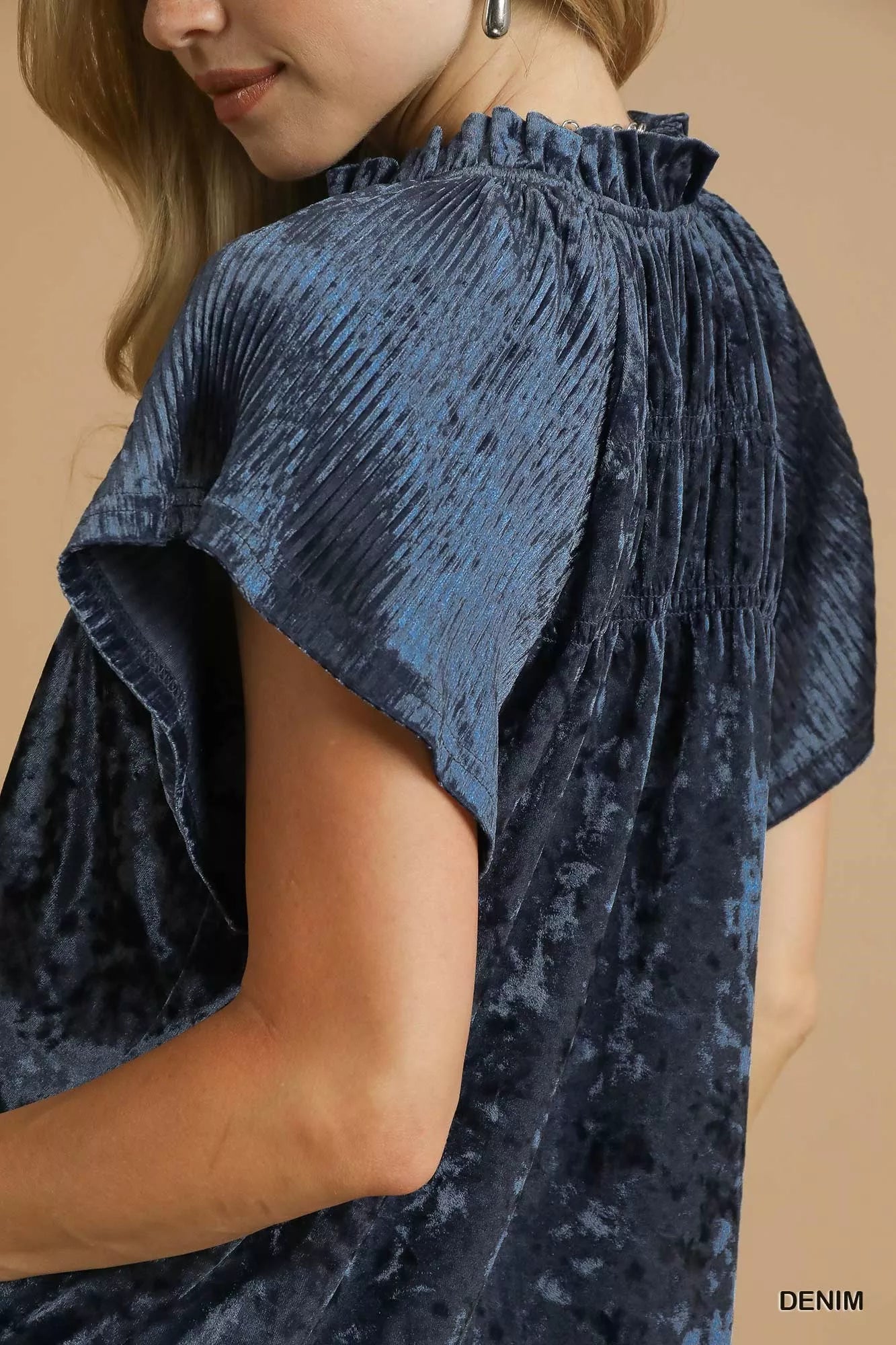 Umgee Crushed Velvet Pleated Blouse Easy Apparels