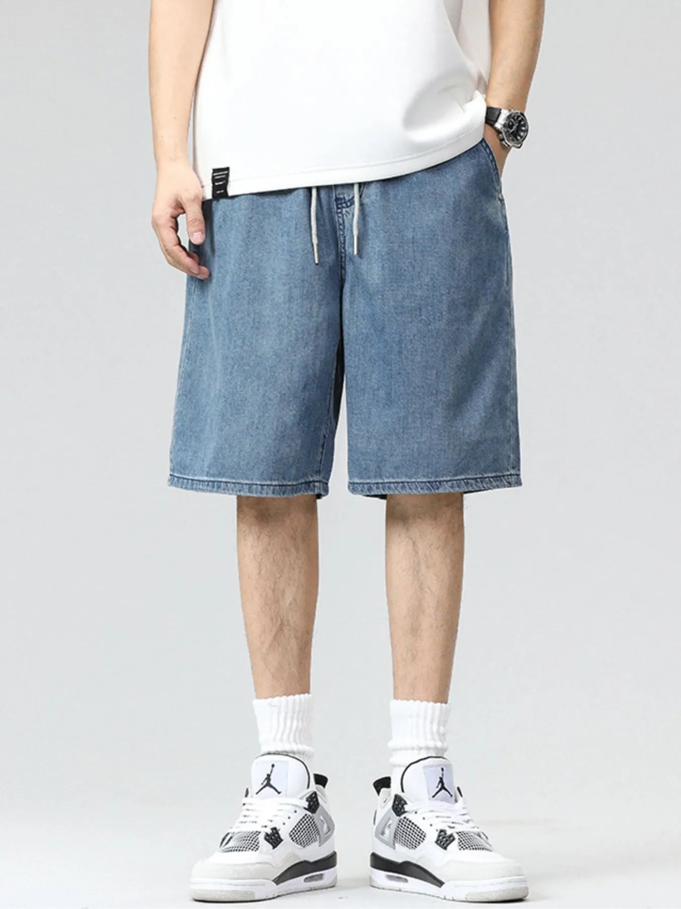 Men's Plus Size Drawstring Denim Shorts Easy Apparels