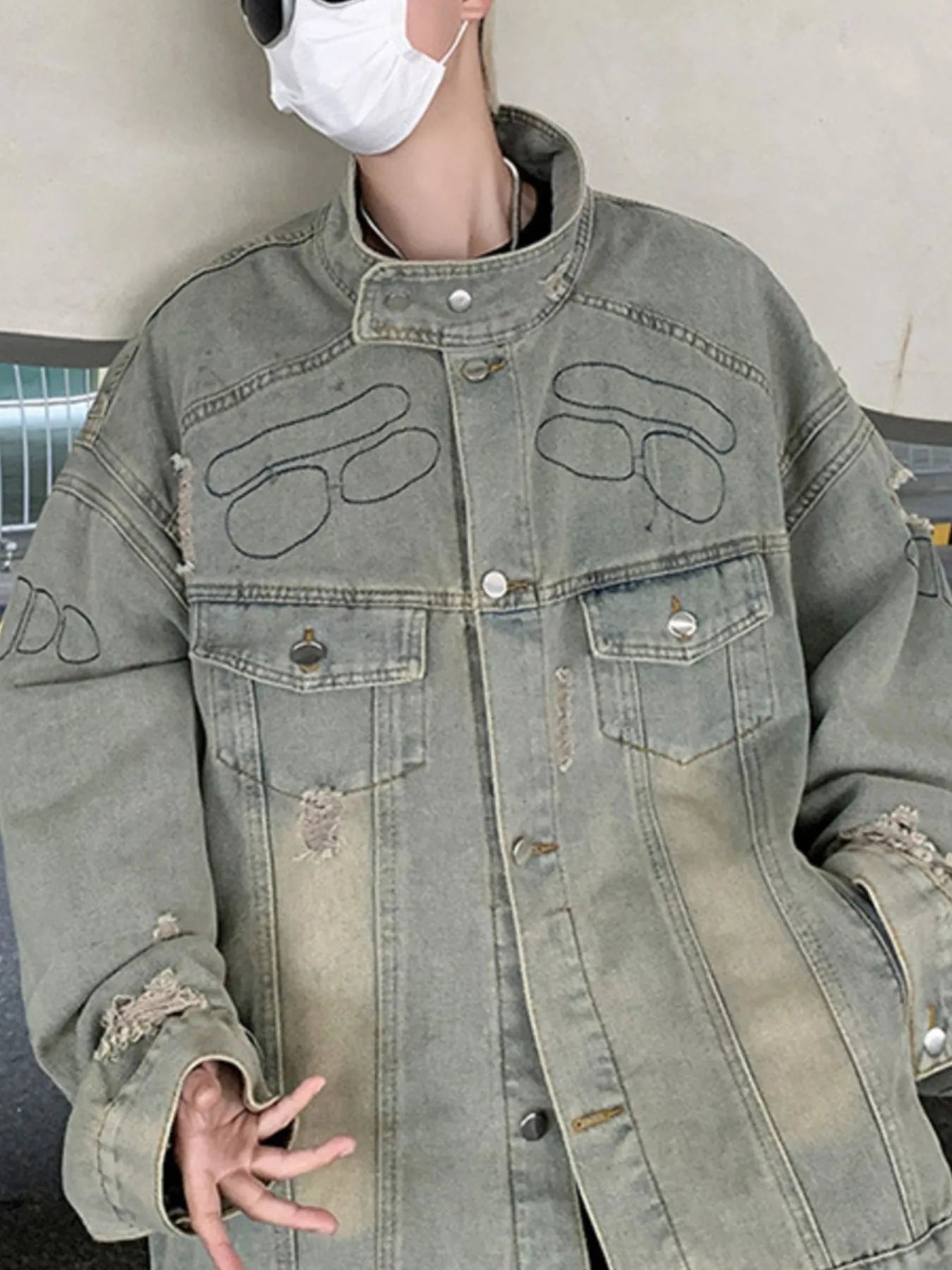 Men's Plus Size Distressed Button Up Denim Jacket Easy Apparels