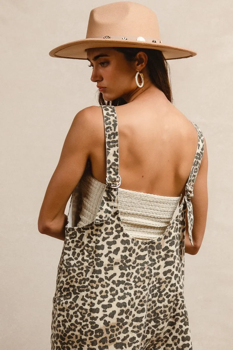BiBi Leopard Print Adjustable Strap U Neck Jumpsuit Easy Apparels