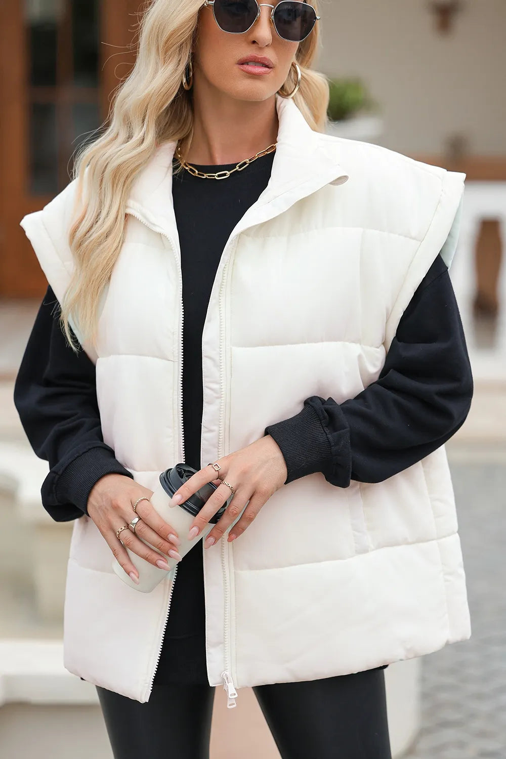 Zip Up Puffer Vest Coat with Pockets Easy Apparels