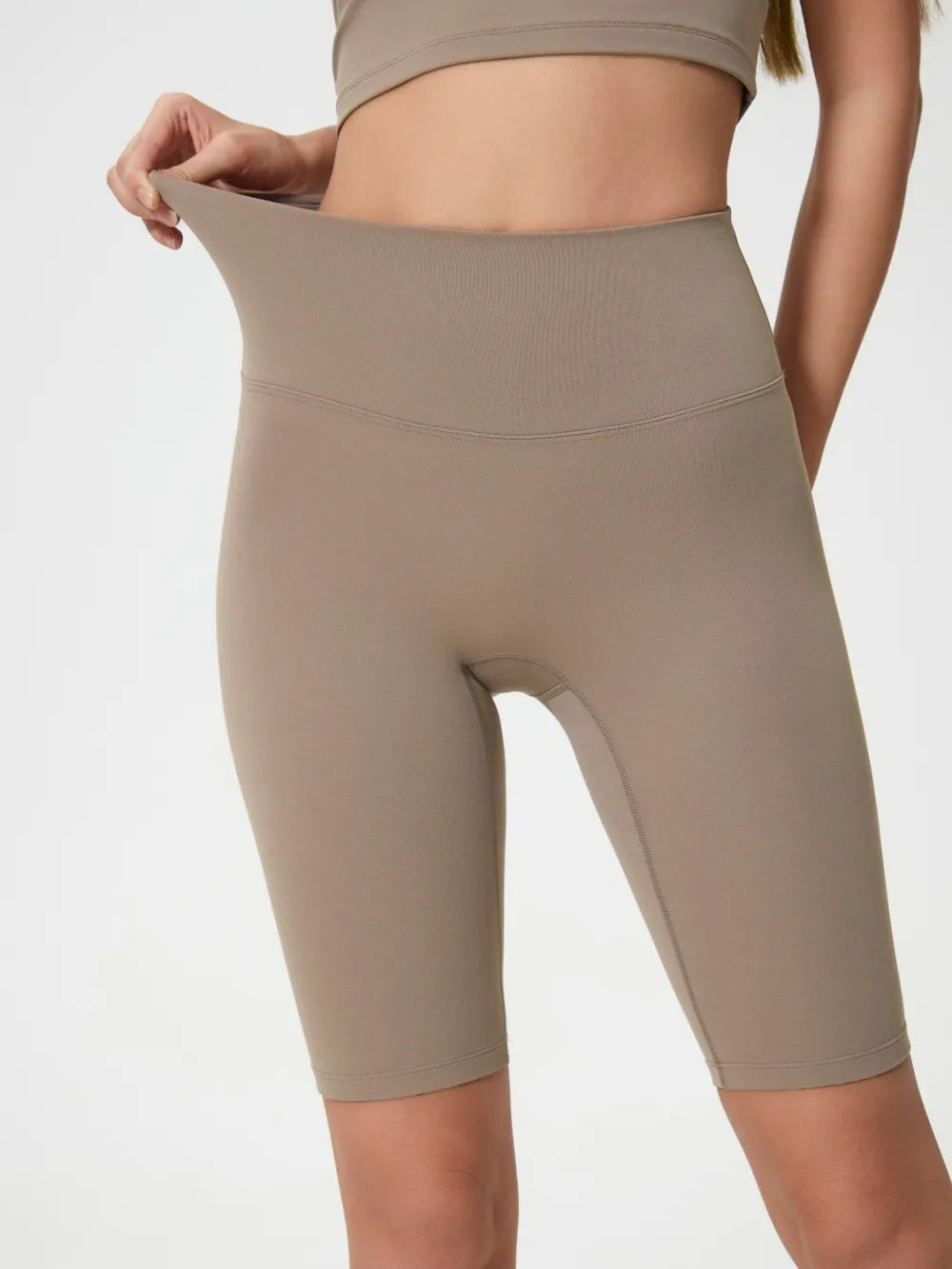 Millennia High Rise Wide Waistband Active Shorts Mocha Easy Apparels