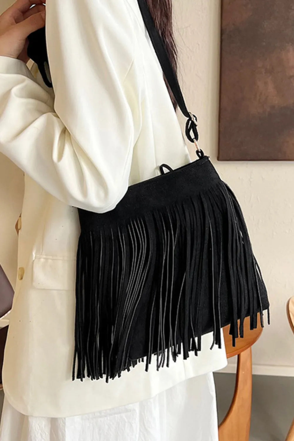 Suede Fringe Shoulder Bag Easy Apparels