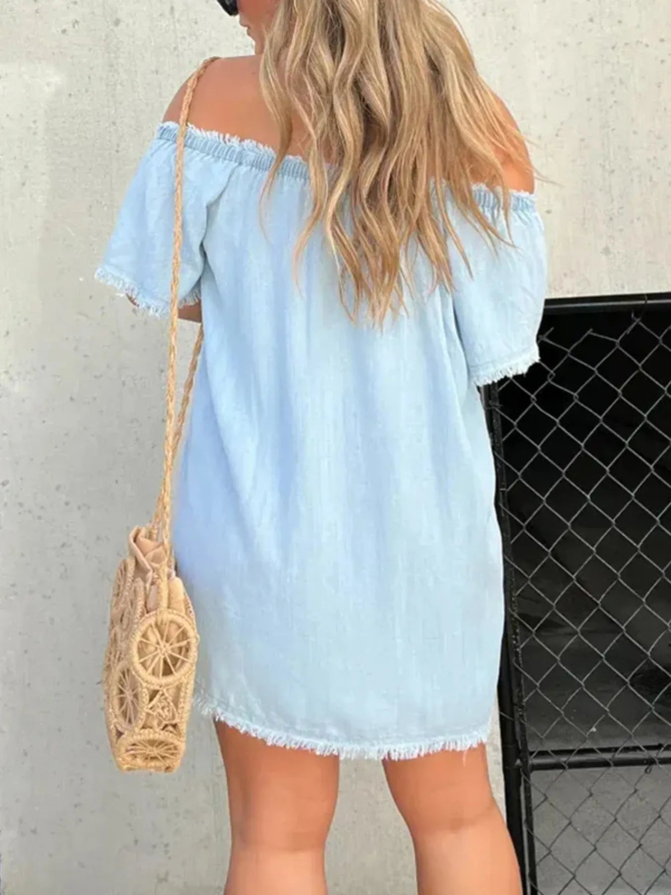 Full Size Raw Hem Mini Denim Dress Plus Size Easy Apparels