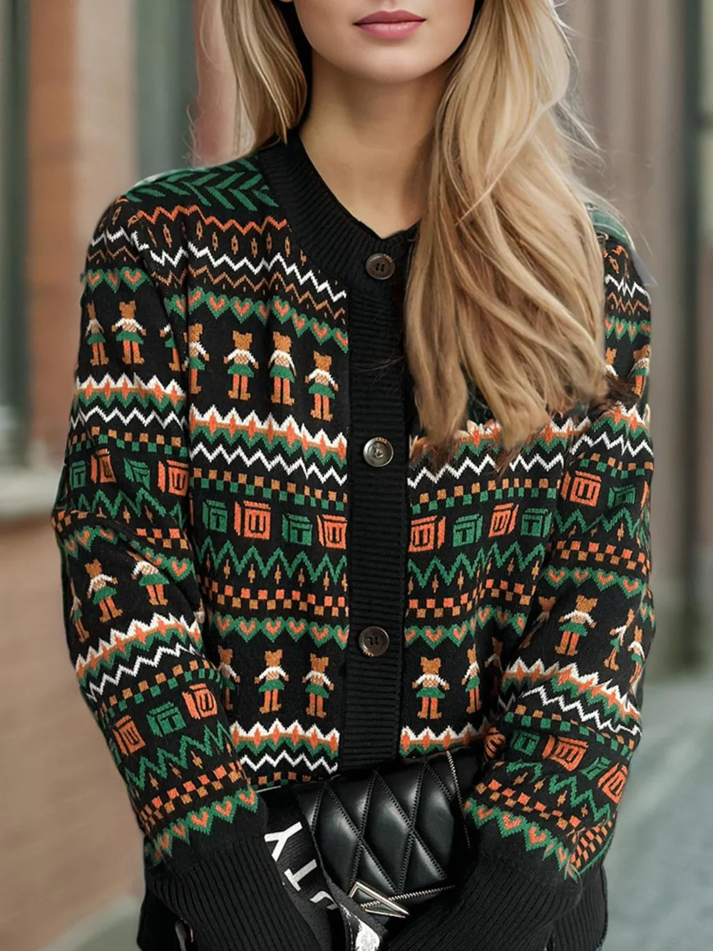 Graphic Button Down Long Sleeve Cardigan Easy Apparels