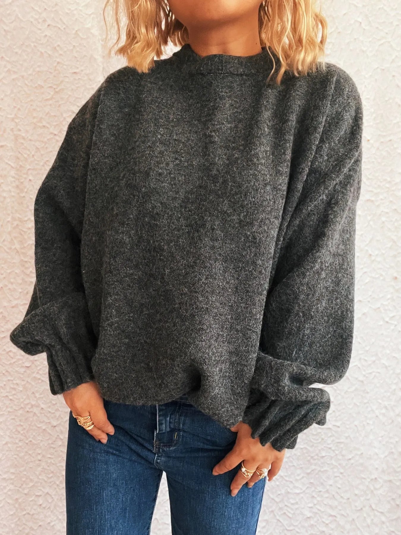 Trendsi Round Neck Dropped Shoulder Sweater