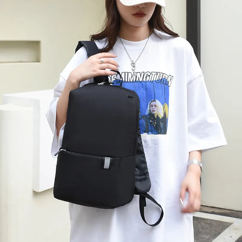 Solid Color Nylon Backpack Bag Black One Size Easy Apparels
