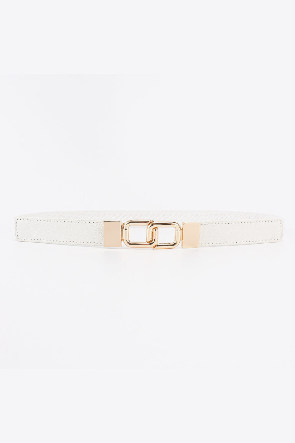 Geometric Double Buckle Elastic Belt White One Size Easy Apparels