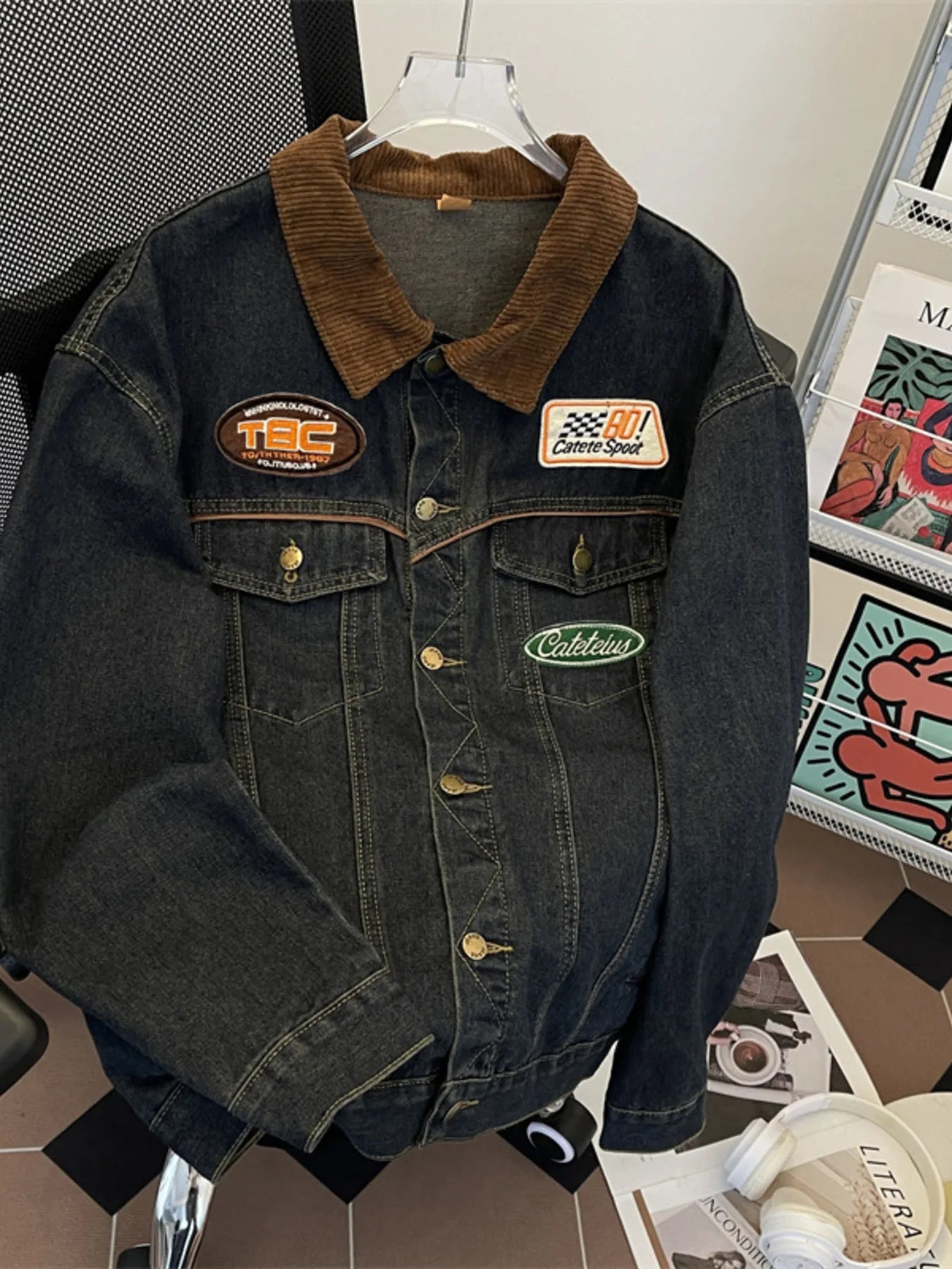 Men's Plus Size Corduroy Collar Button Up Denim Jacket Easy Apparels