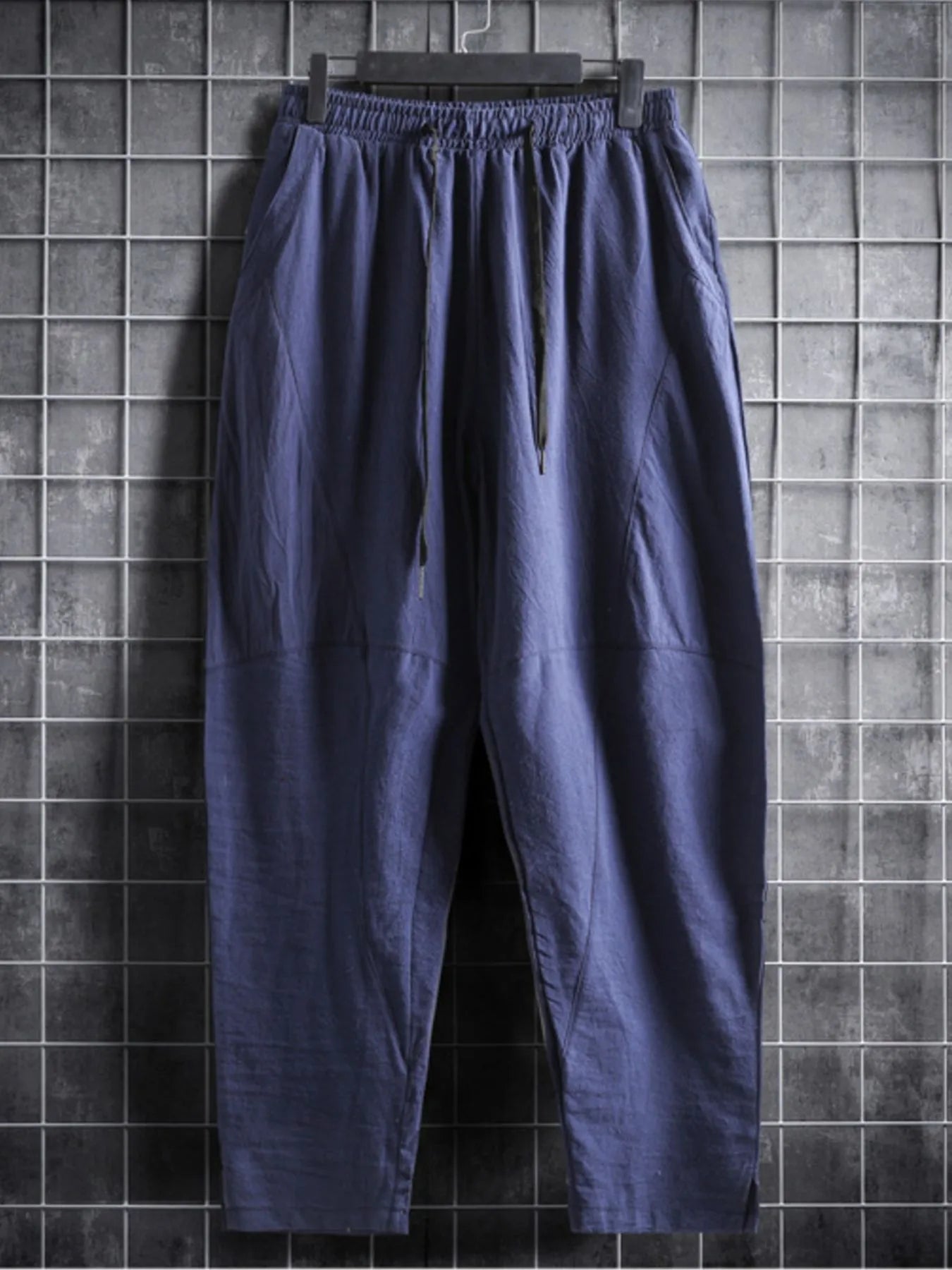 Men's Plus Size Drawstring Wide Leg Pants Navy Blue Easy Apparels