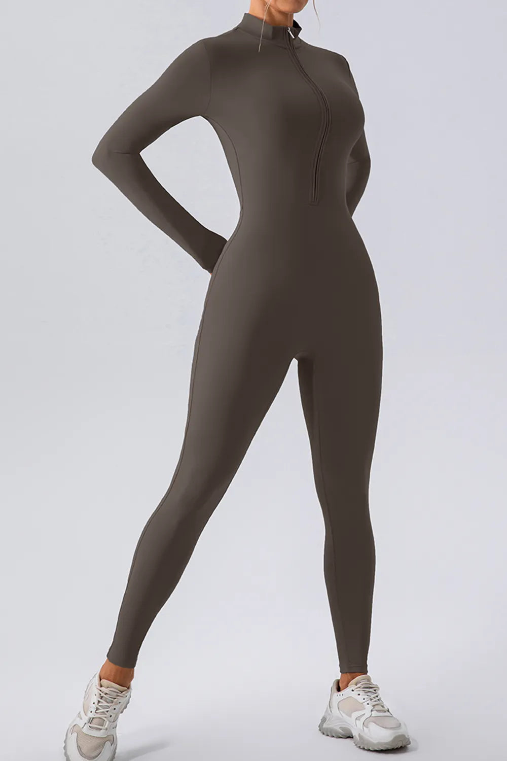 Half Zip Mock Neck Active Jumpsuit Easy Apparels