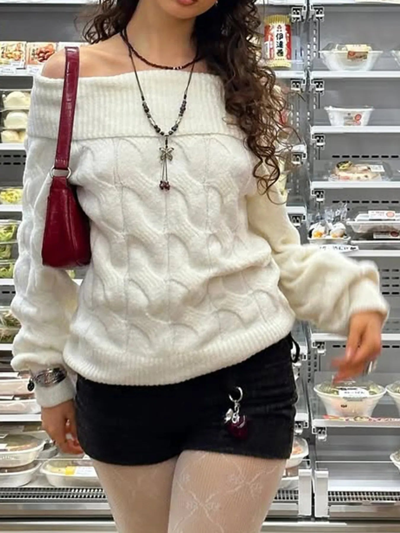 Trendsi Cable Knit Off-Shoulder Sweater
