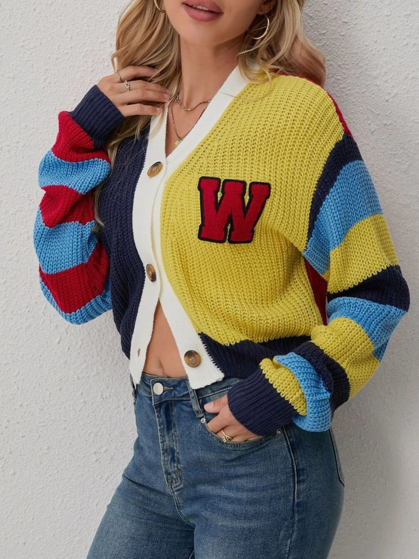 Color Block Long Sleeve Cardigan Easy Apparels