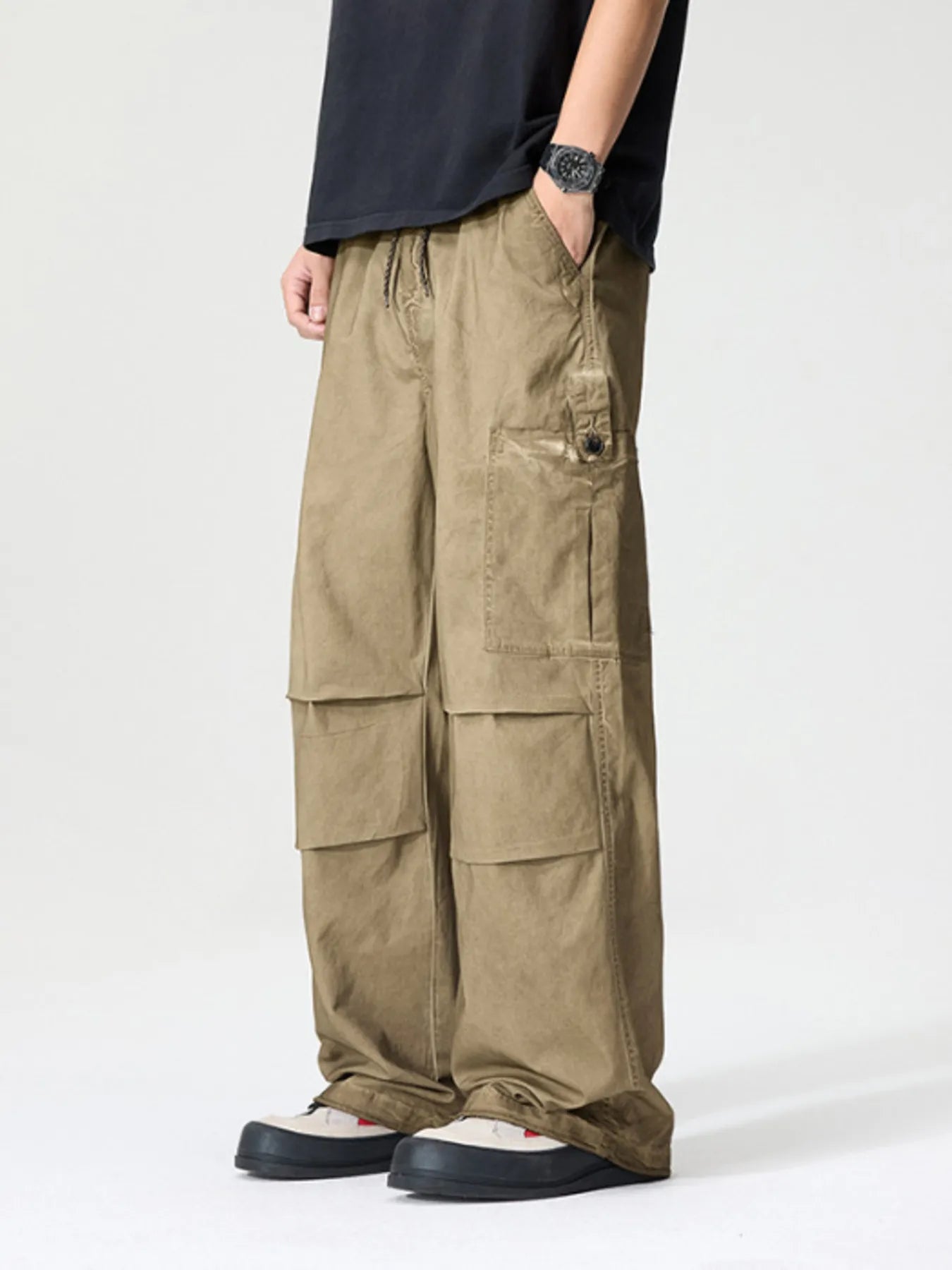 Men's Full Size Wide Leg Cargo Pants Plus Size Khaki Easy Apparels