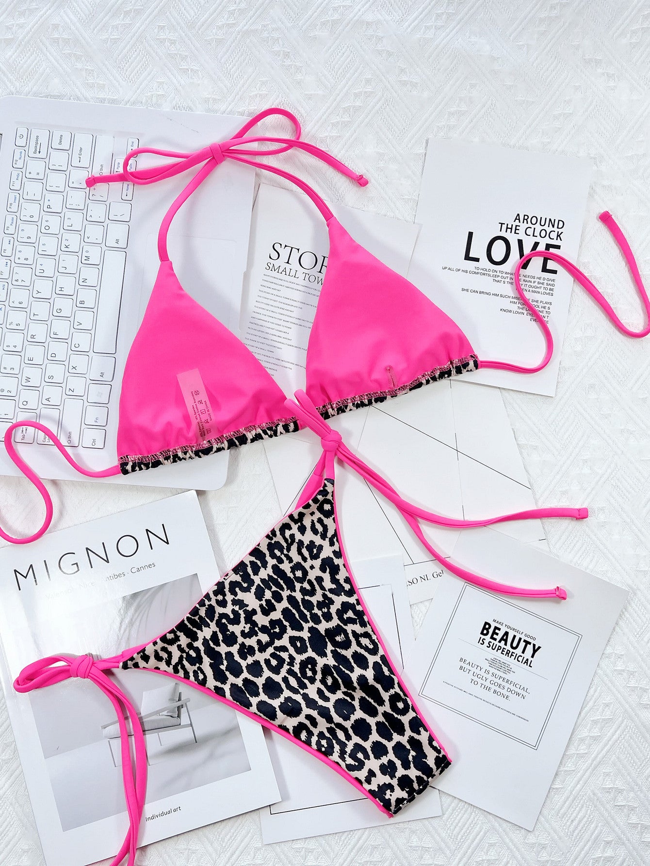 Leopard Print Halter Neck Tie Side Bikini Set Easy Apparels