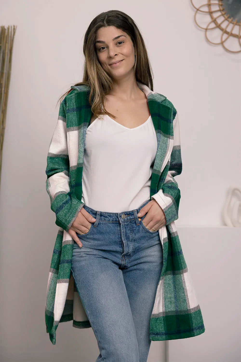 Double Take Full Size Plaid Button Up Lapel Collar Coat Easy Apparels