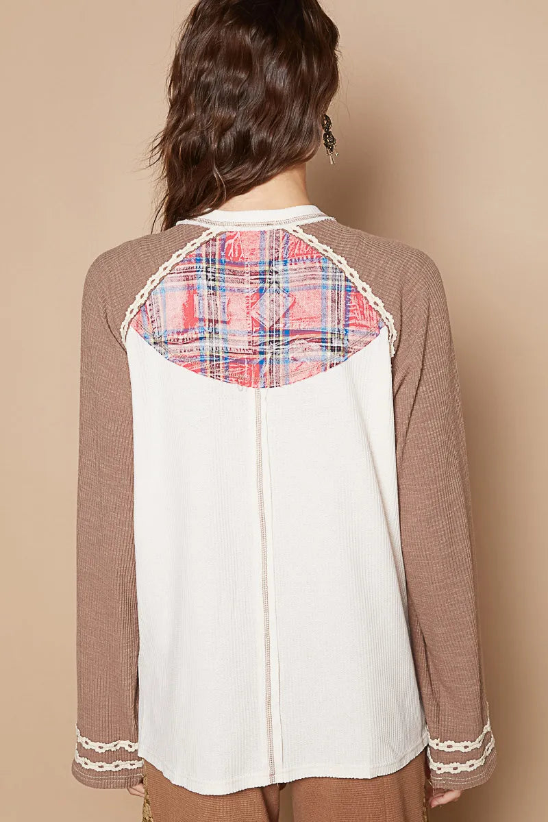 Trendsi POL Plaid Number 06 Raglan Sleeve T-Shirt