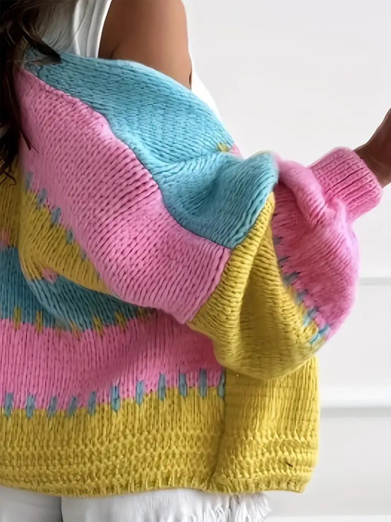 Color Block Drop Shoulder Cardigan Easy Apparels