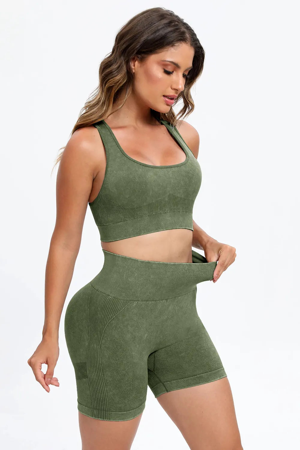 3 Piece Washed Square Neck Wide Strap Active Set Easy Apparels