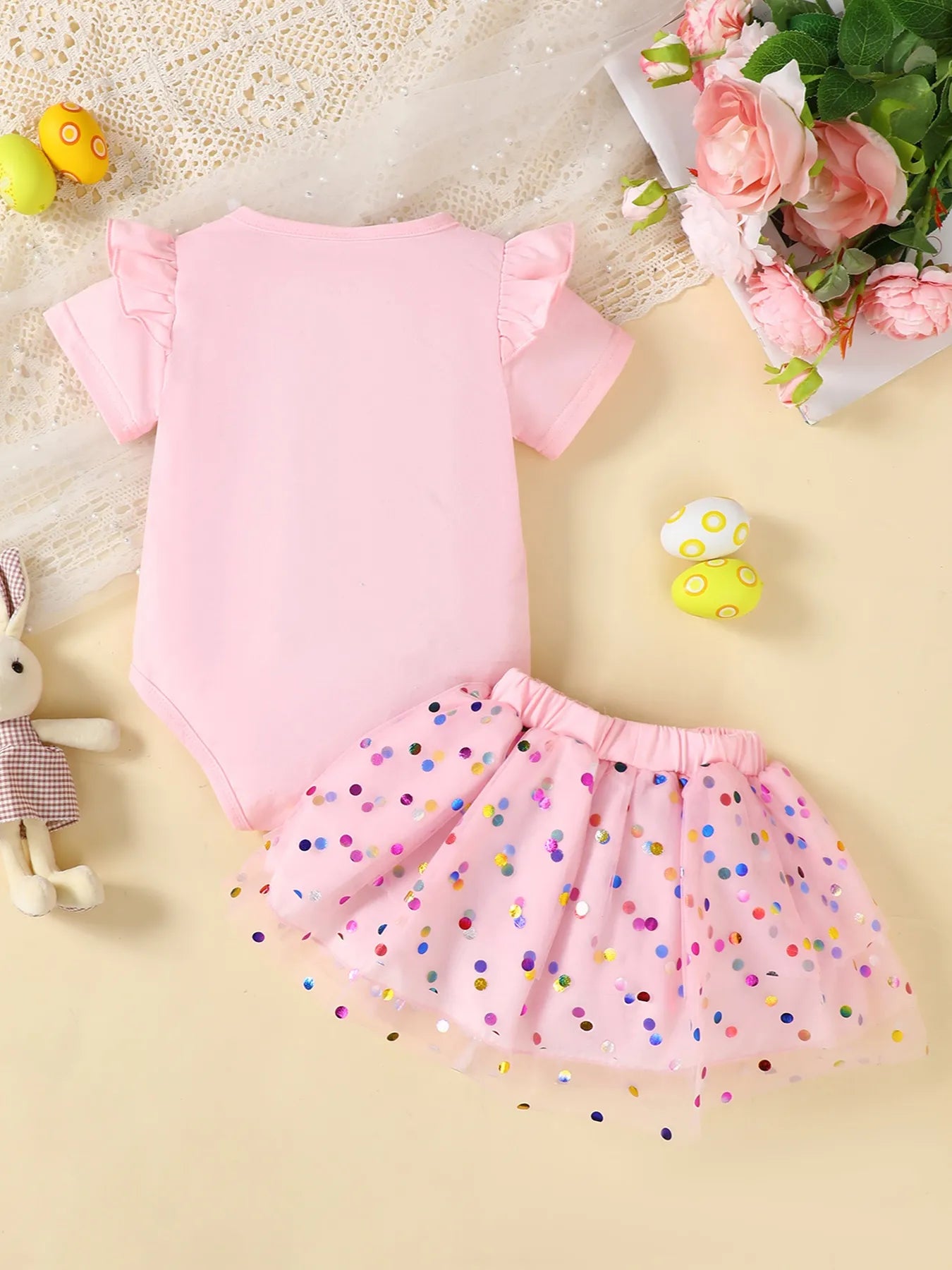 Children's Ruffled Graphic Bodysuit and Skirt Set Easy Apparels