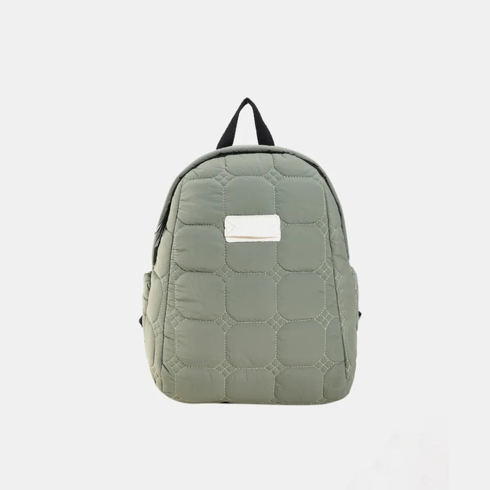 Quilted Polyester Backpack Bag Army Green One Size Easy Apparels