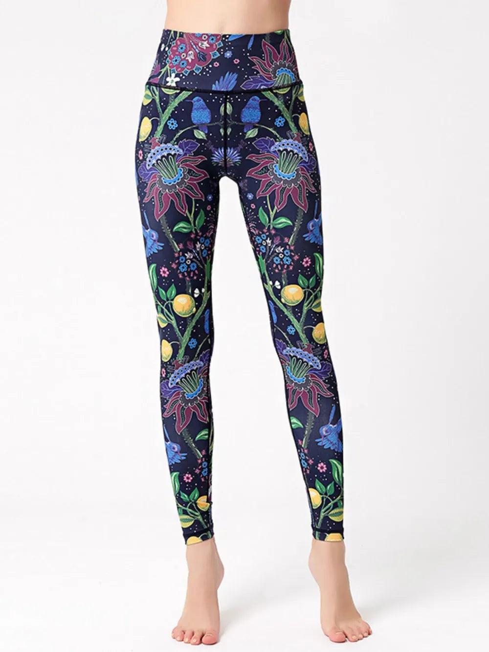 Printed High Waist Active Leggings Yellow Easy Apparels