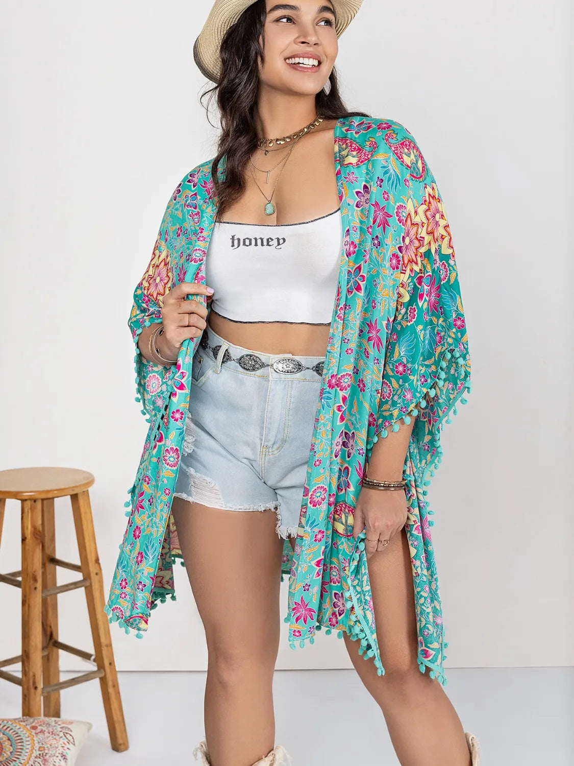 Plus Size Printed Open Front Cover-Up Easy Apparels