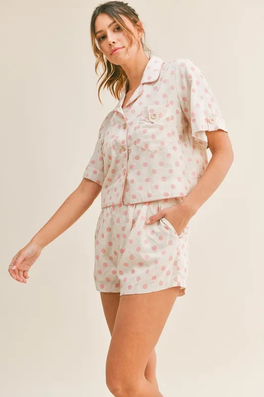MABLE Polka Dot Collar Crop Top and Short Lounge Set Easy Apparels