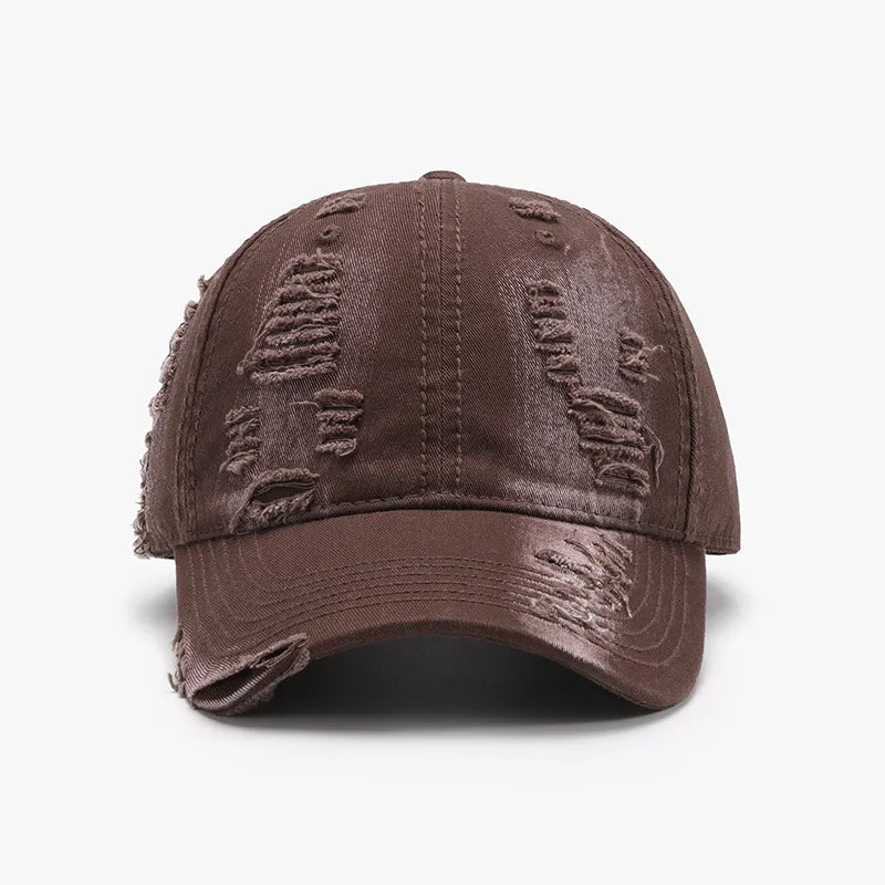 Distressed Adjustable Cotton Baseball Cap Coffee Brown One Size Easy Apparels