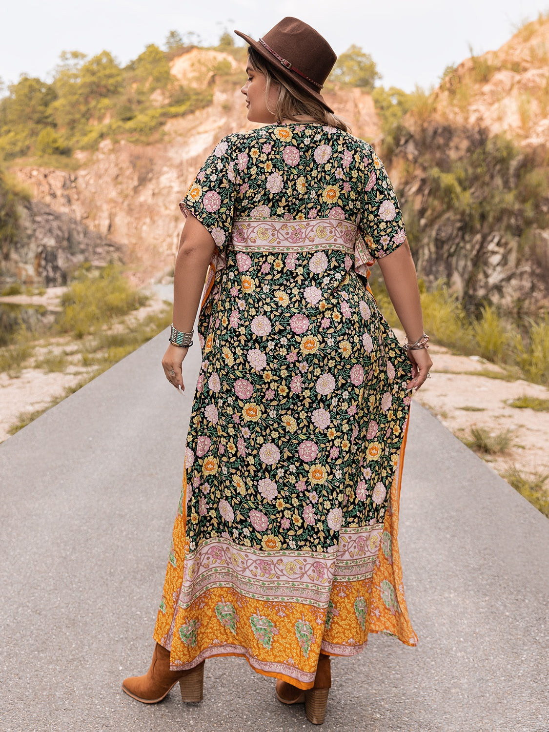 Plus Size Tie Neck Maxi Dress Easy Apparels