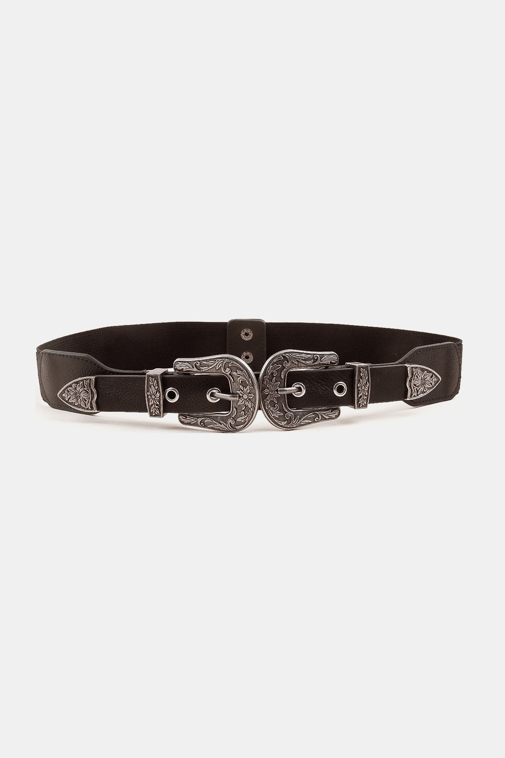 Symmetrical Zinc Alloy Buckle PU Leather Belt Black One Size Easy Apparels