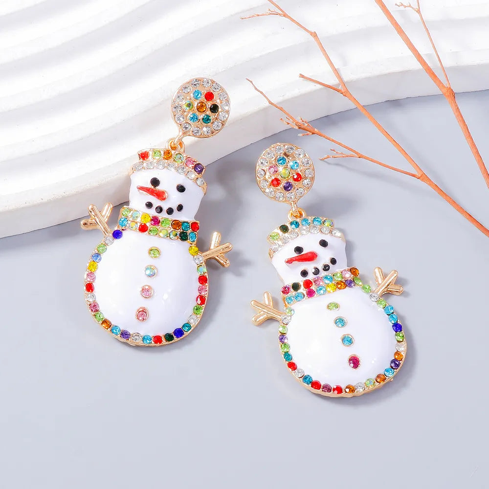 Alloy Rhinestone Snowman Earrings White One Size Easy Apparels
