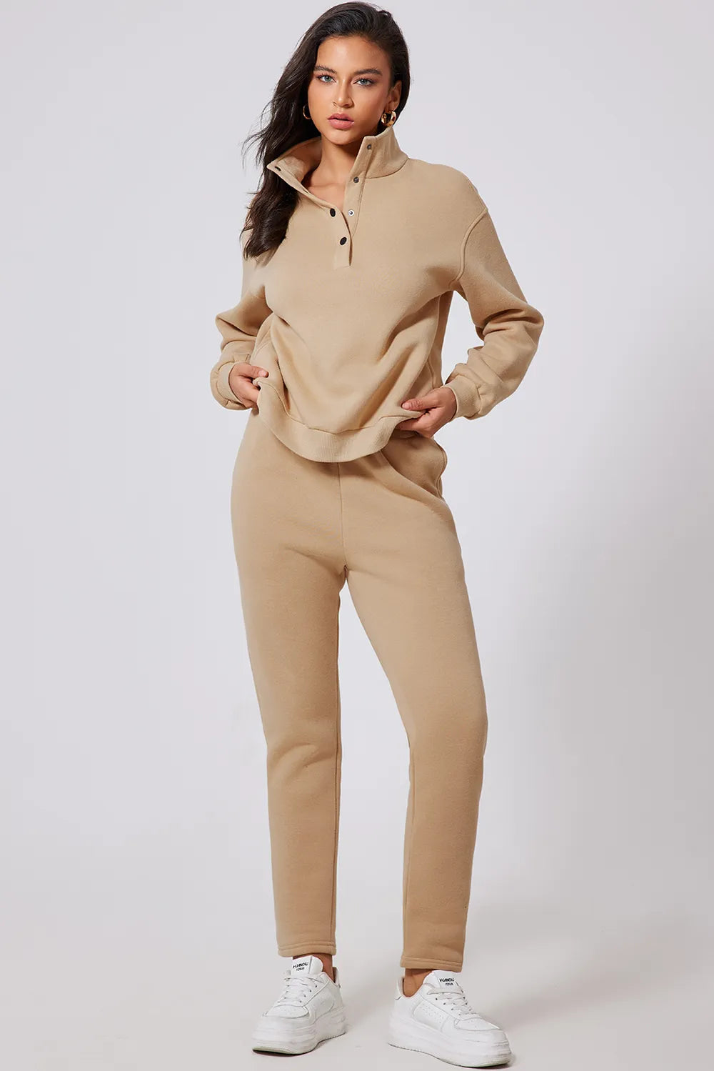 Half Snap Turtleneck Top and Pants Active Set Easy Apparels